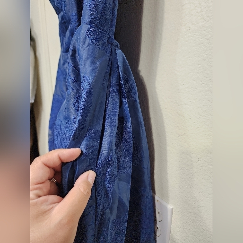 Lulus Perfected Aura Navy Jacquard Tie-Back Maxi Dress with Pockets Wedding Prom - Picture 8 of 11